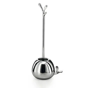 Portascopino 'PESSE' con scopino in acciaio inox lucido Lineabeta Balenghi a forma di lumaca stilizzata