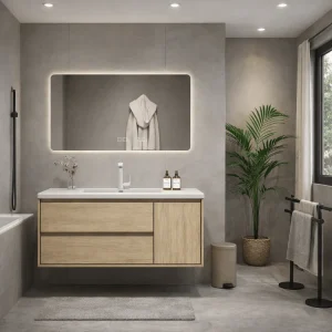 Mueble de baño 2 cajones y puerta con lavabo y espejo led 80x60 Kosmos