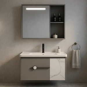 Mueble de baño con lavabo y mueble espejo led 60 cm Liberto