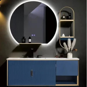 Mueble de baño lacado azul espejo Led 4 piezas de 100 cm Alpine