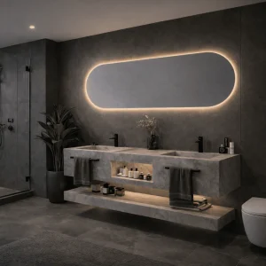 Mueble de baño Milor doble lavabo con espejo oval LED