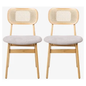 Pack 2 Silla de comedor nórdica madera y ratán Nantes