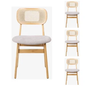 Pack 4 Silla de comedor nórdica madera y ratán Nantes