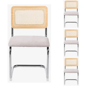 Pack 4 Silla de comedor ratán y tapizada Ninfa