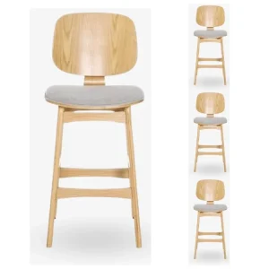 Pack 4 Taburete madera natural y tapizado H65 Everly