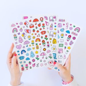 Set di 4 fogli di sticker “Kawaii”