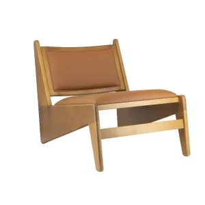 Sillón bajo madera y cuero ecológico Guiza