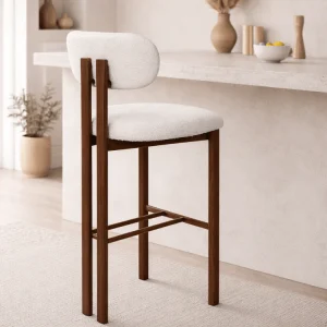 Taburete de bar acero nogal tapizado bouclé Liberty 75