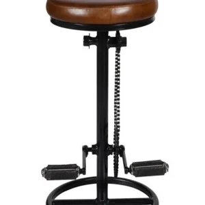 Taburete de bar pedales asiento cuero marrón